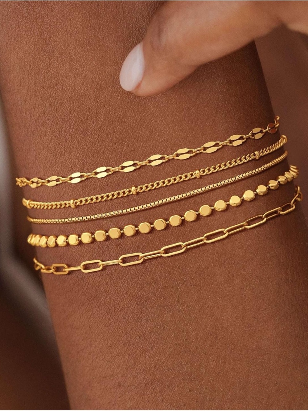 14K Gold Plated 5Pcs Bracelet Set